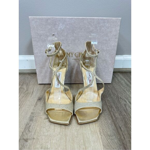 Jimmy Choo Azia 95 Platinum Ice Dusty Glitter Sandals Size 37(US7) $950 - Picture 6 of 15